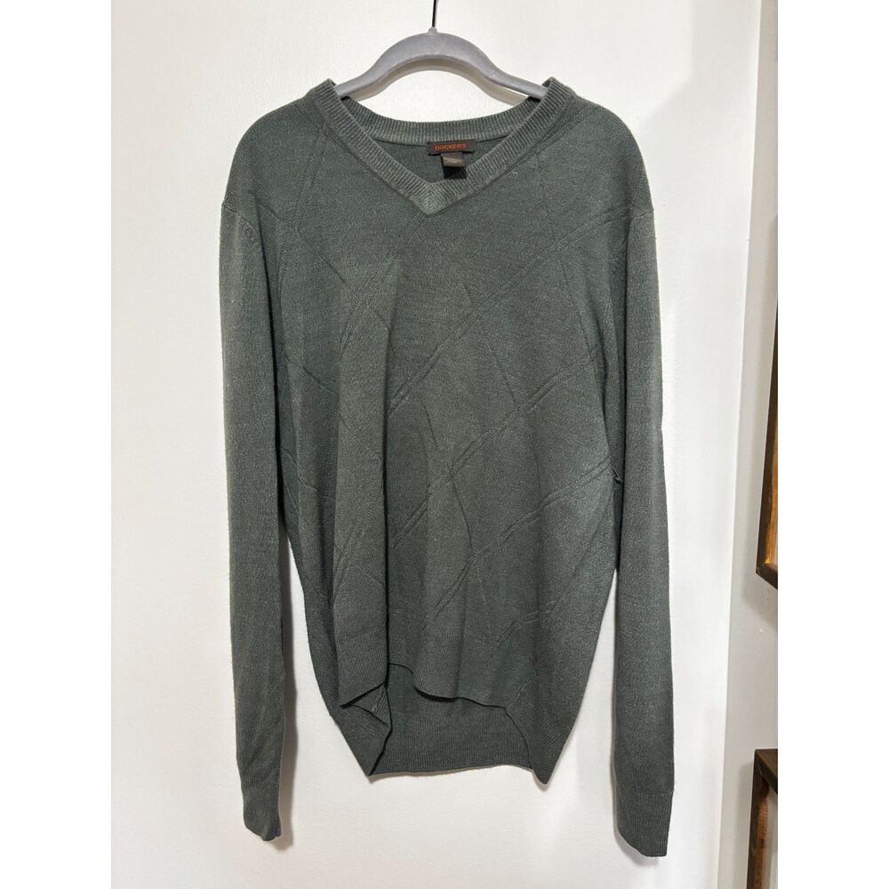 Dockers Olive Green V Neck Textured Knit Sweater Lightweight Womens L